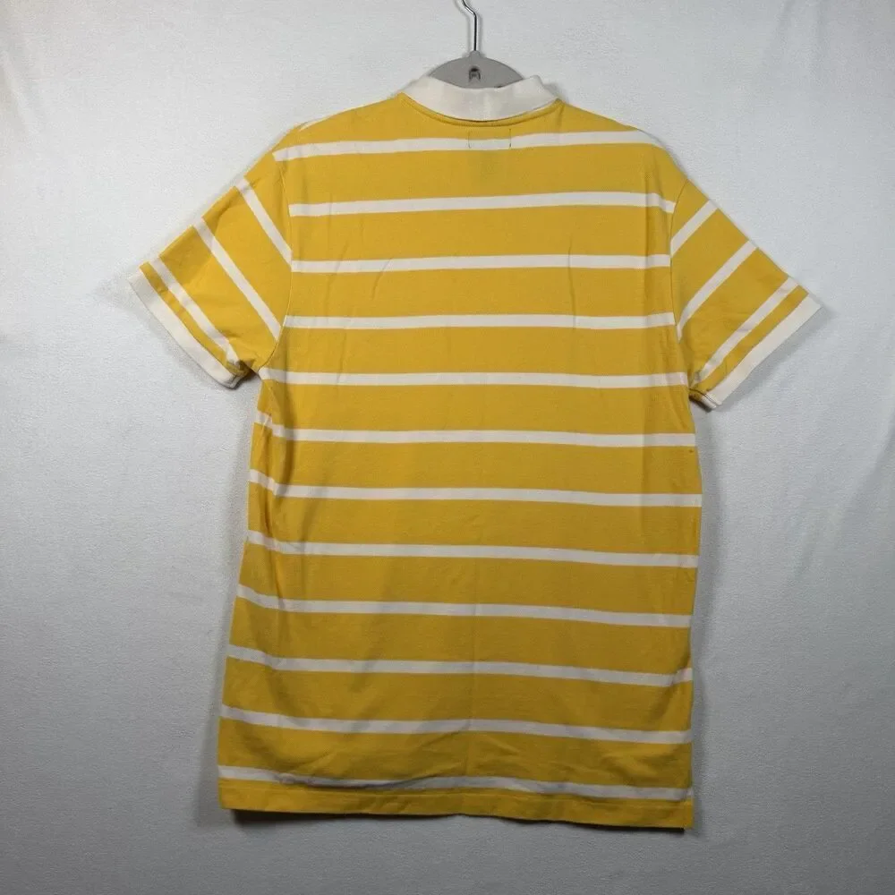 Polo Jeans Co Ralph Lauren Polo Shirt Mens L Yellow White Striped RL Flag Logo